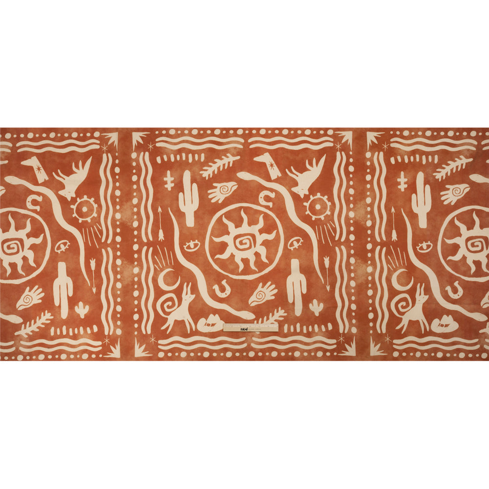 Stretch Cotton Twill Panel - Orange Desert Symbols - Mood Exclusive Follow Your Arrow