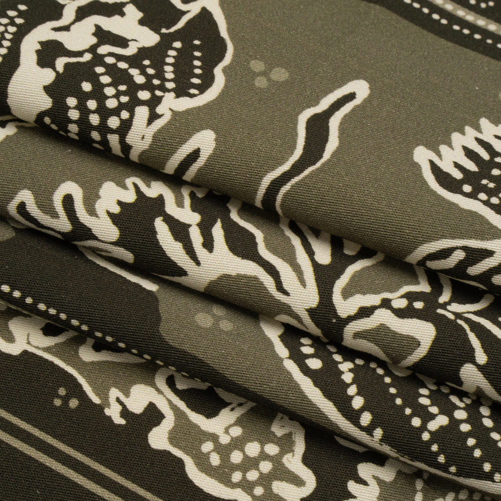 Stretch Cotton Twill Panel - Olive Floral Blocks - Mood Exclusive Maple Hill Heights