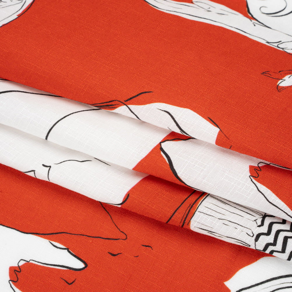 Slubbed Viscose Woven Print - Red, Black and White Portraits - Mood Exclusive Morning Mysteries