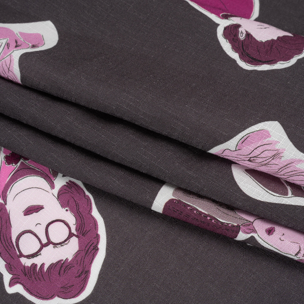 Slubbed Viscose Woven Print - Purple and Pink Female Portraits - Mood Exclusive Phenomenal Woman