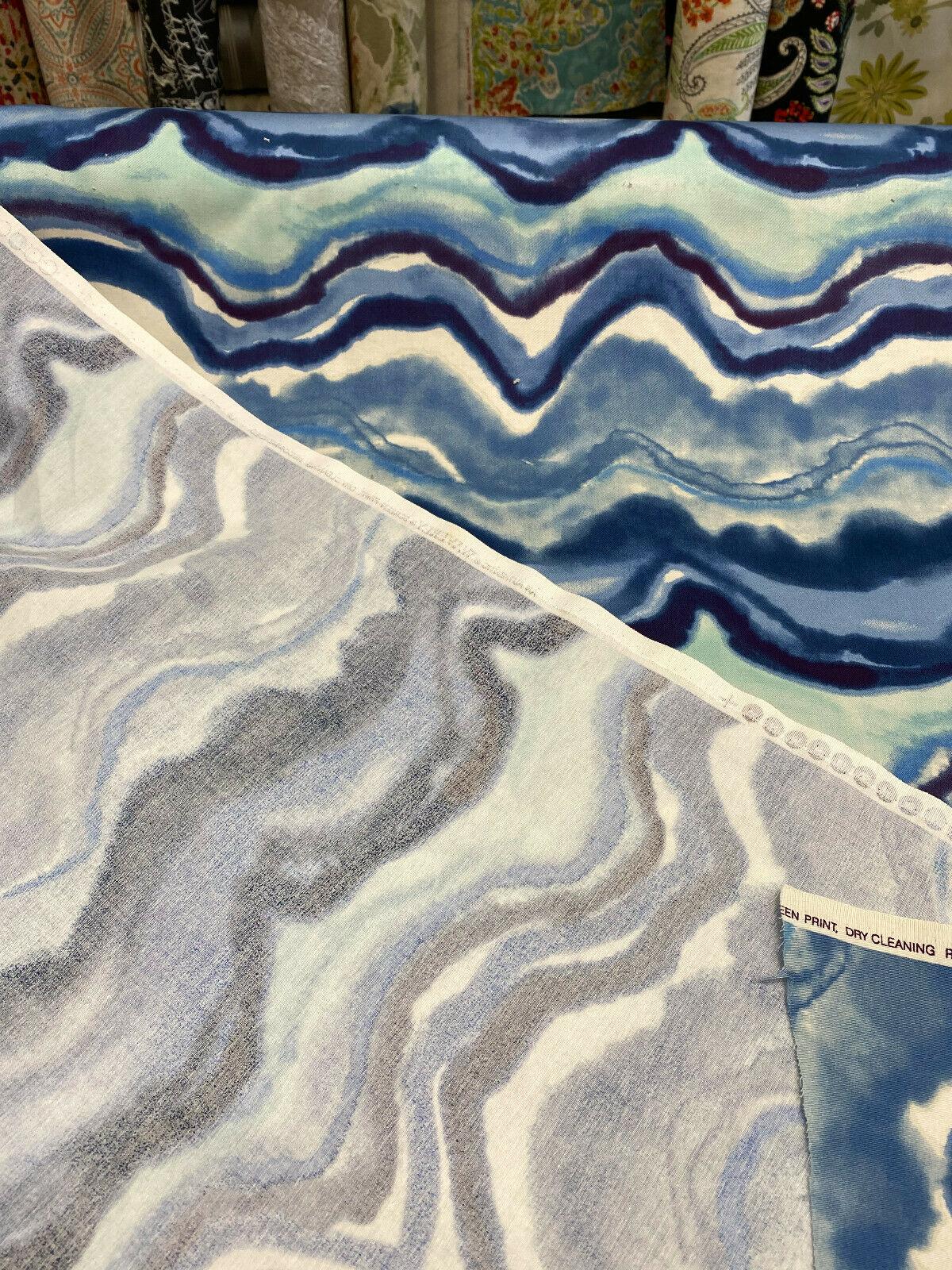 In Layers Wavy Blue Lapis 100 Percent Cotton Fabric - Blue, Teal, White Wavy Pattern, 54" Width (1 Yard)