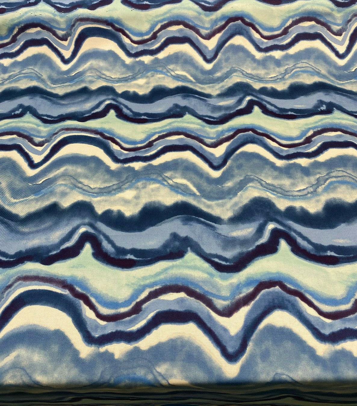 In Layers Wavy Blue Lapis 100 Percent Cotton Fabric - Blue, Teal, White Wavy Pattern, 54" Width (1 Yard)