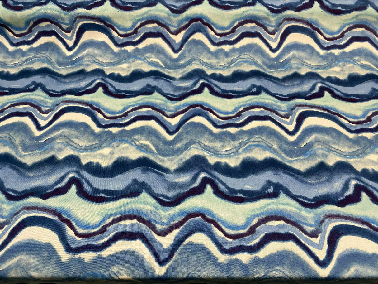In Layers Wavy Blue Lapis 100 Percent Cotton Fabric - Blue, Teal, White Wavy Pattern, 54" Width (1 Yard)