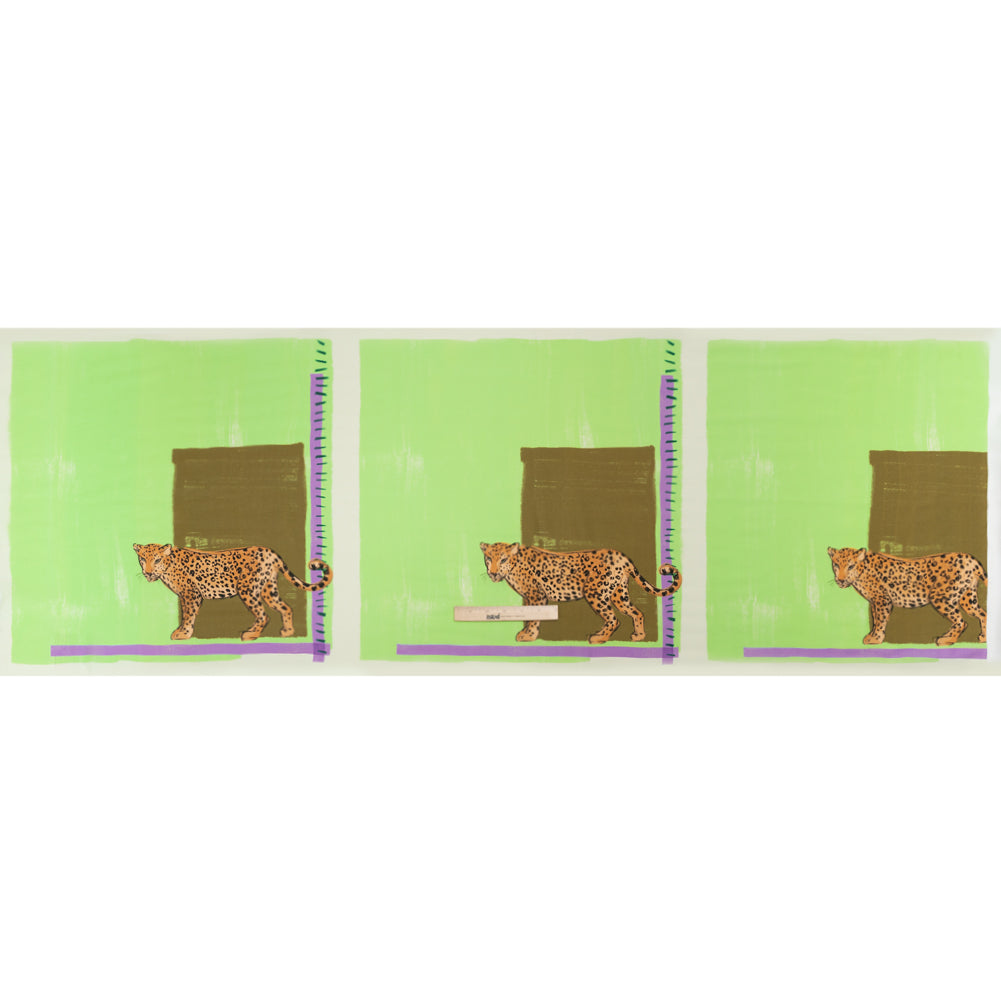 Sustainable Viscose Woven Panel - Lime and Brown Jaguar in Squares - Mood Exclusive Jaguar Gaze