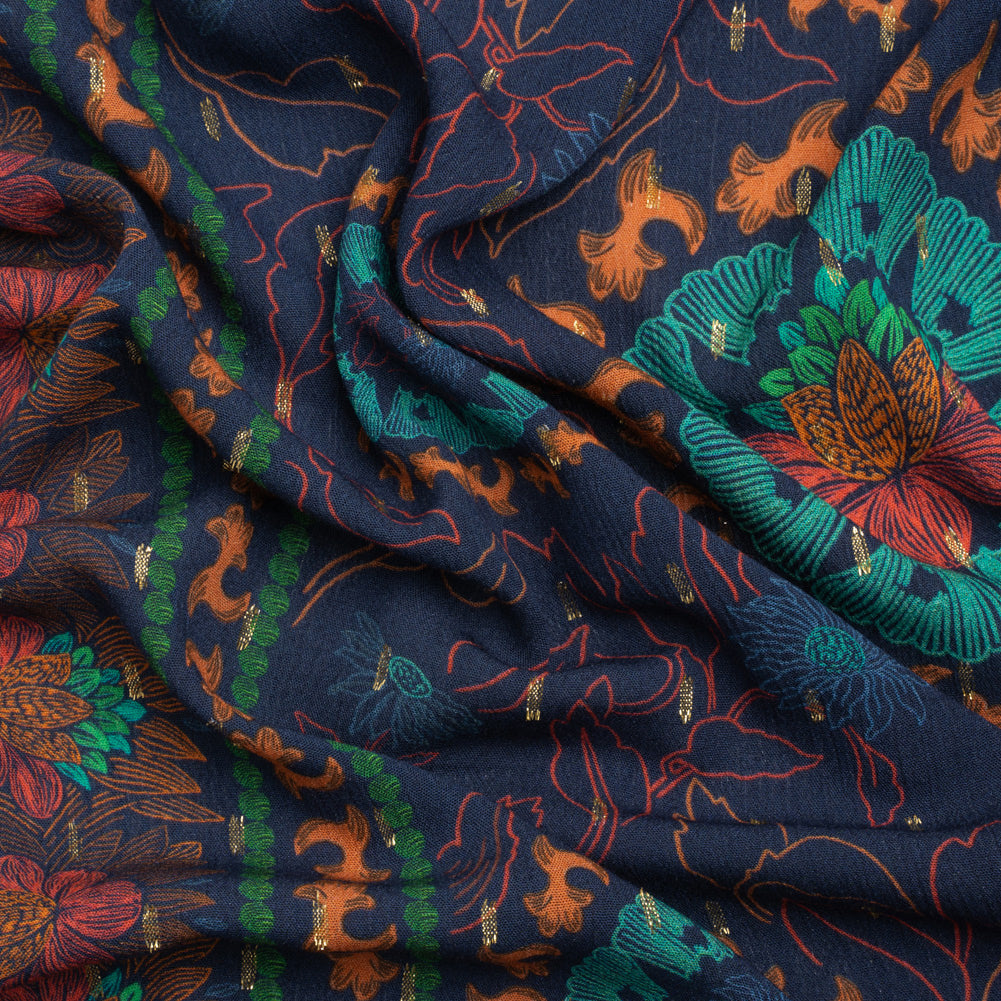 Mood Exclusive Blue Let us Lotus Metallic Dotted Crinkled Viscose Crepe Panel