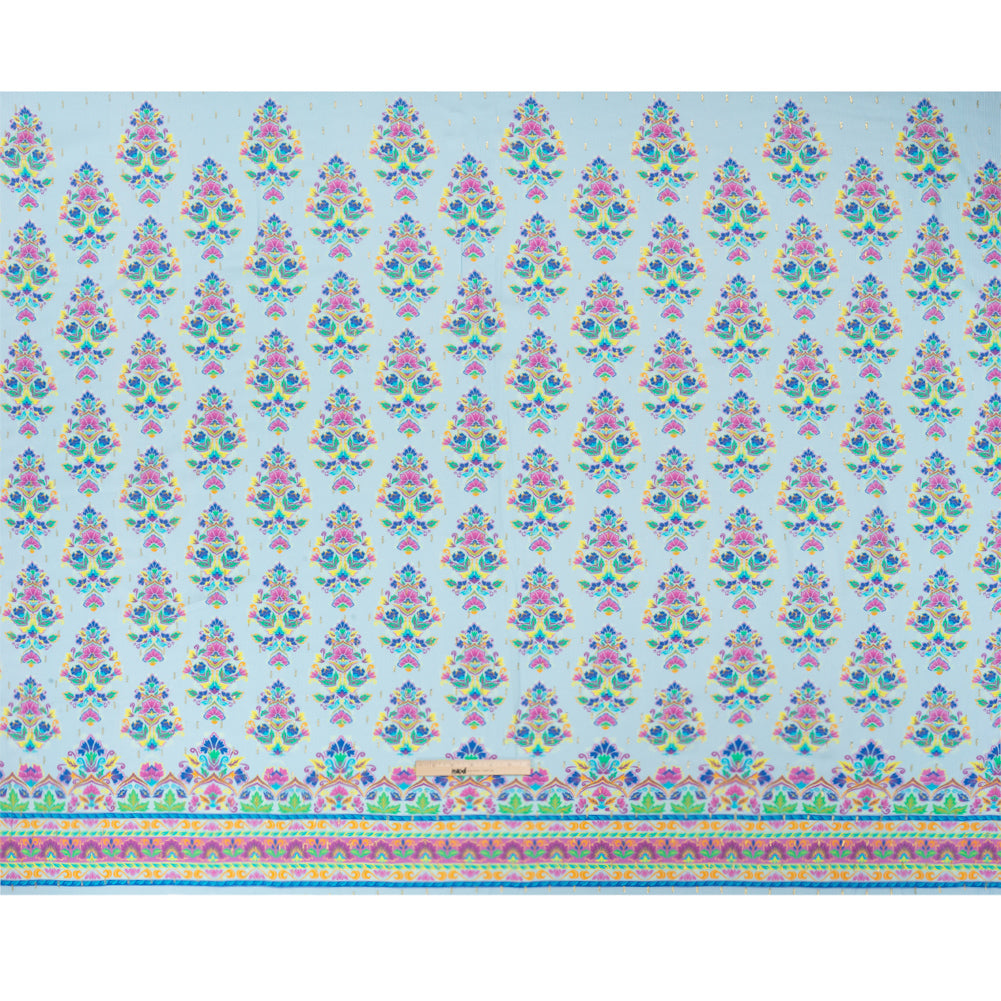 Mood Exclusive Sky Floral Feast Metallic Dotted Crinkled Viscose Crepe