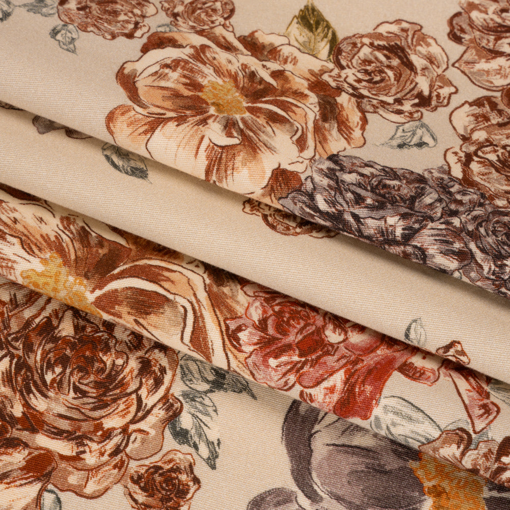 Brushed Stretch Cotton Twill Print - Beige and Brown Floral - Mood Exclusive Lunchtime at Washburn