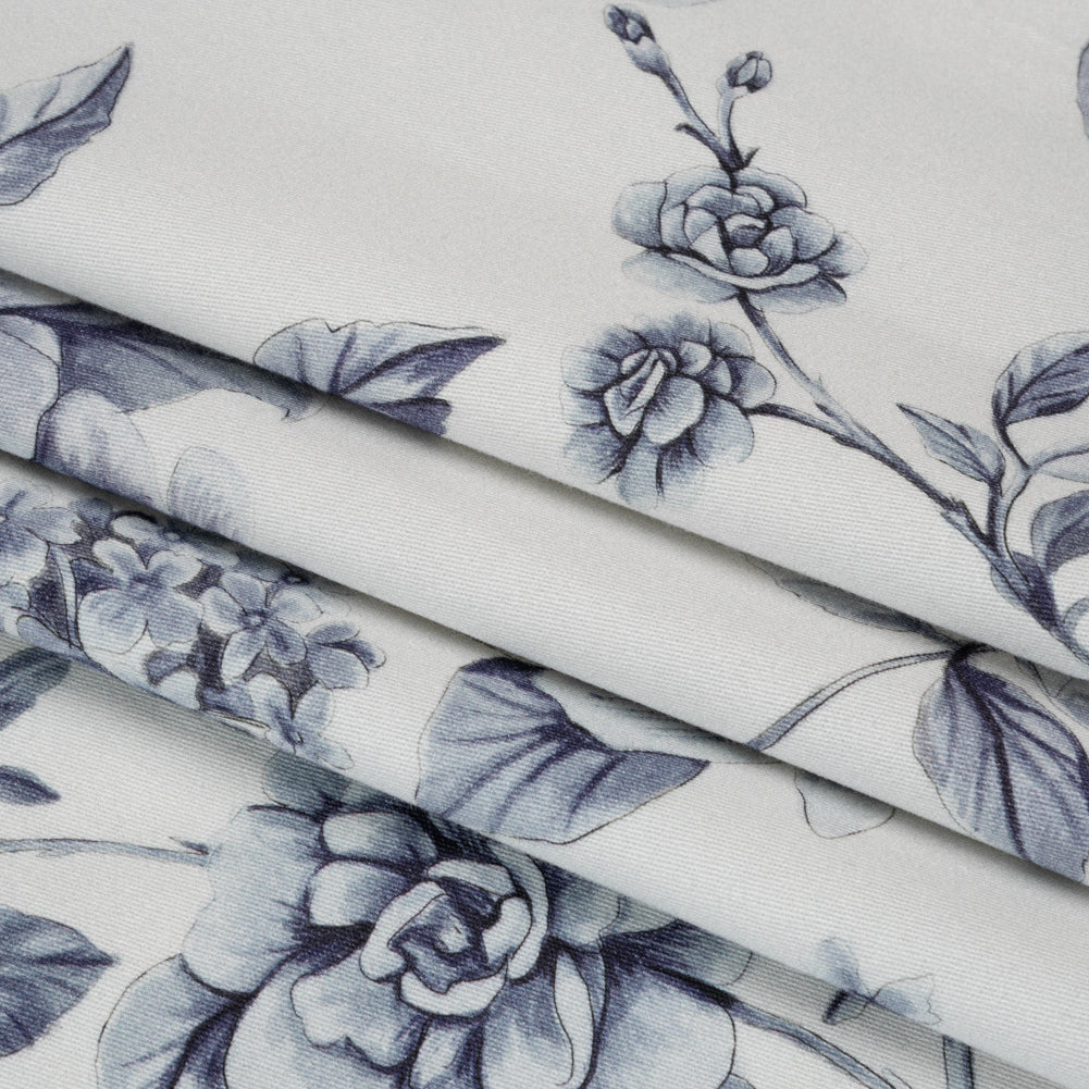 Brushed Stretch Cotton Twill Print - Gray and White Floral - Mood Exclusive Bushel and a Peck