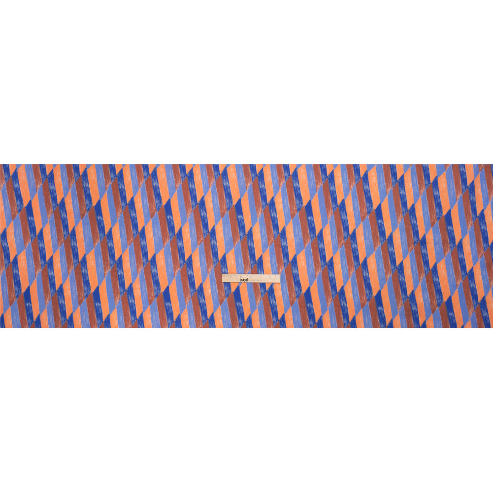 Stretch Cotton Twill Print - Blue and Orange Geometric - Mood Exclusive Checkerboard Chalk