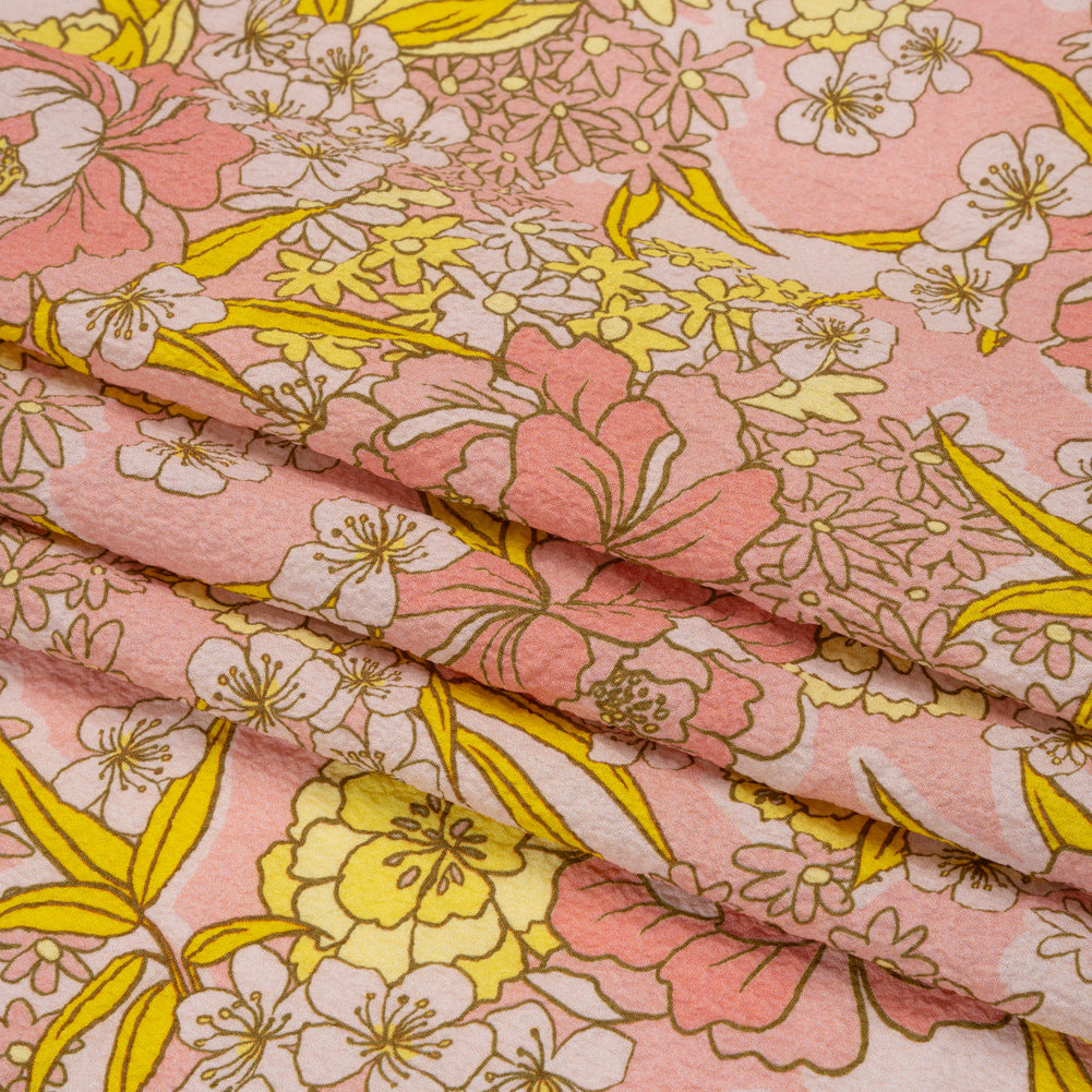 Mood Exclusive Pink Cherry Blossom Lessons Stretch Polyester Seersucker