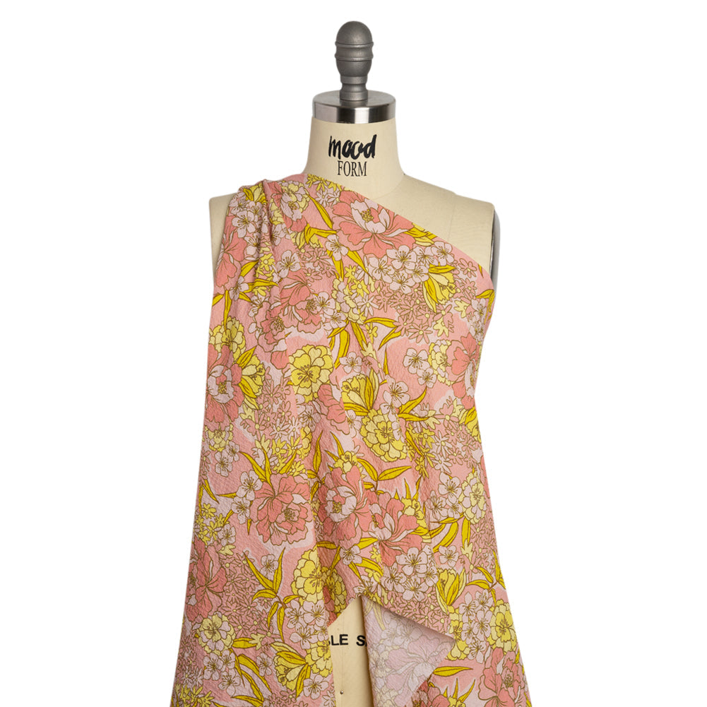 Mood Exclusive Pink Cherry Blossom Lessons Stretch Polyester Seersucker