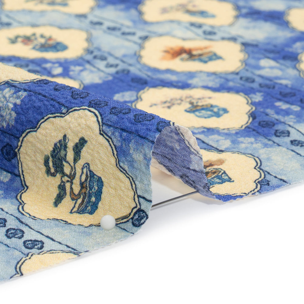 Mood Exclusive Blue Peaceful Trees Stretch Polyester Seersucker
