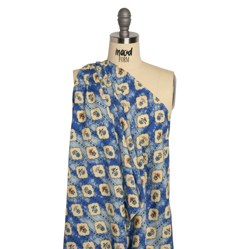 Mood Exclusive Blue Peaceful Trees Stretch Polyester Seersucker