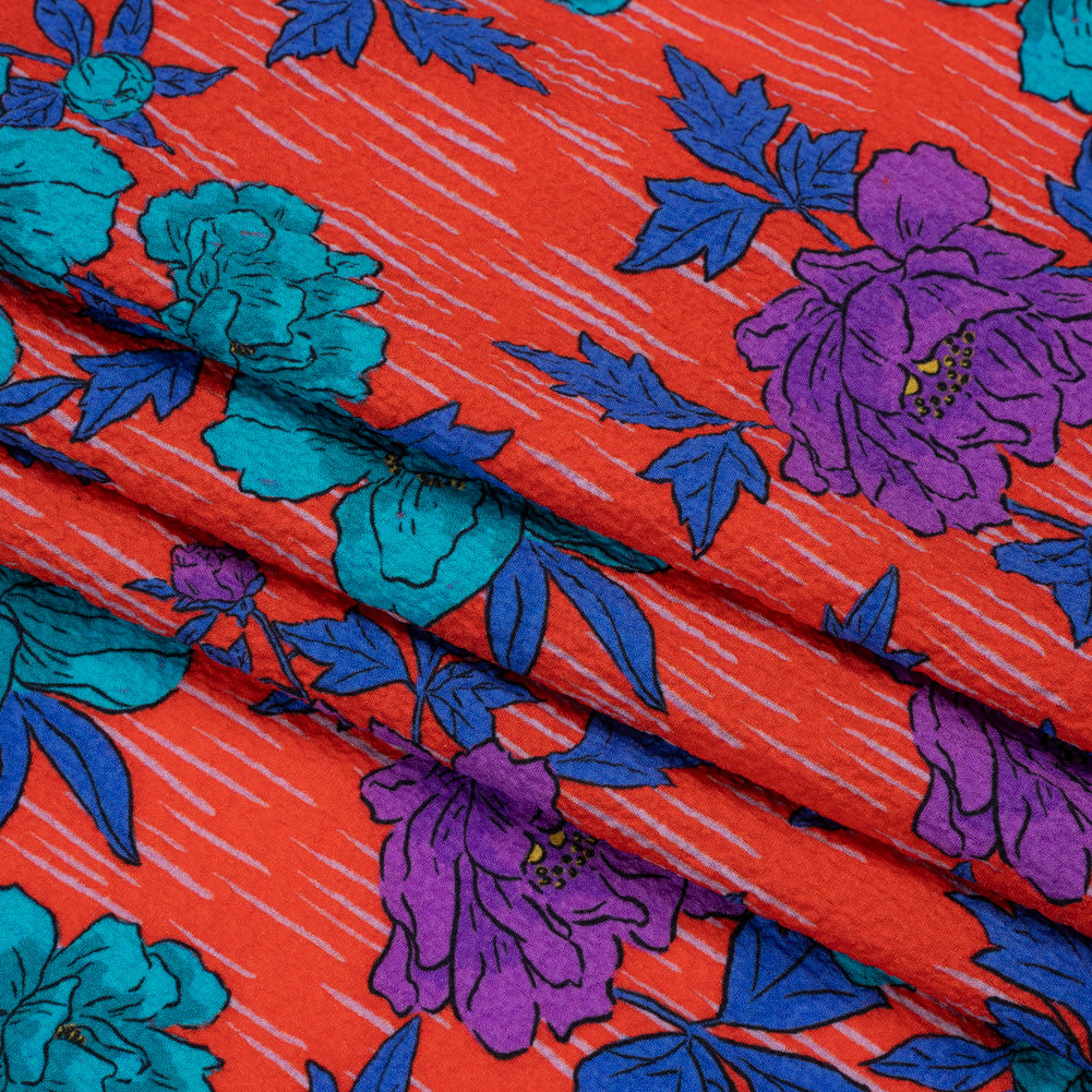 Mood Exclusive Red Through the Rain Stretch Polyester Seersucker
