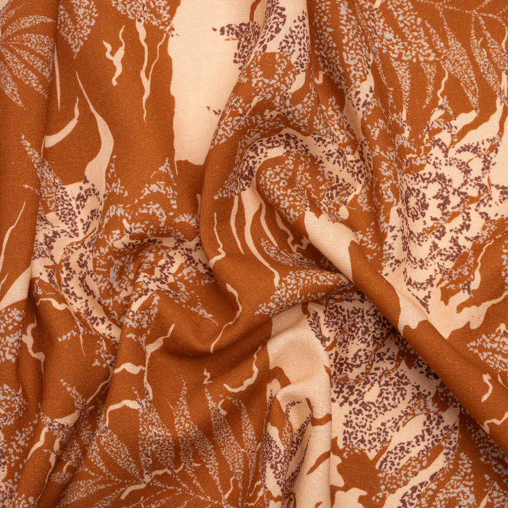 Linen and Rayon Woven Print - Brown and Beige Floral - Mood Exclusive Fossilized Memories