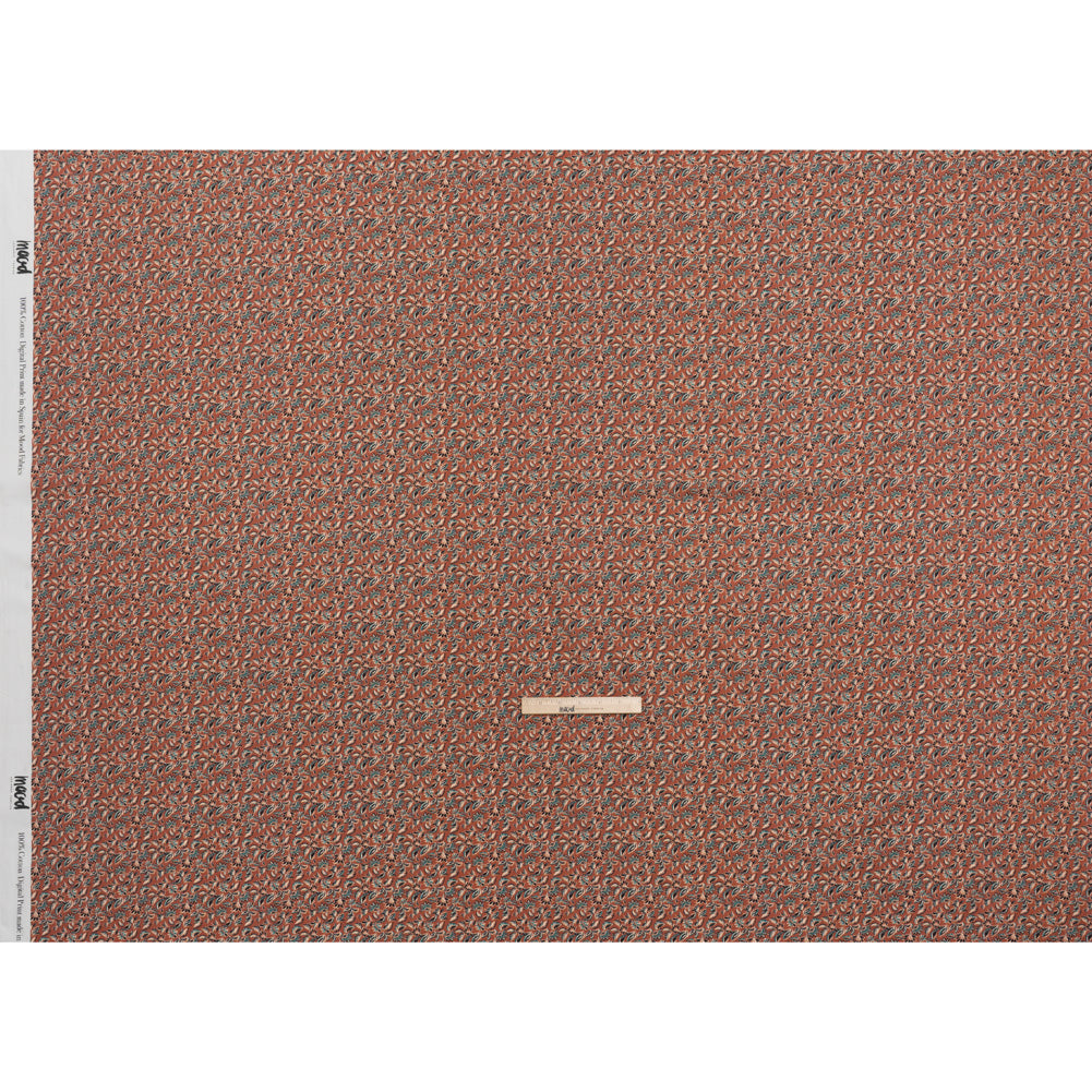 Cotton Poplin Print - Burnt Orange and Teal Leaves - Mood Exclusive Cranberry Corral