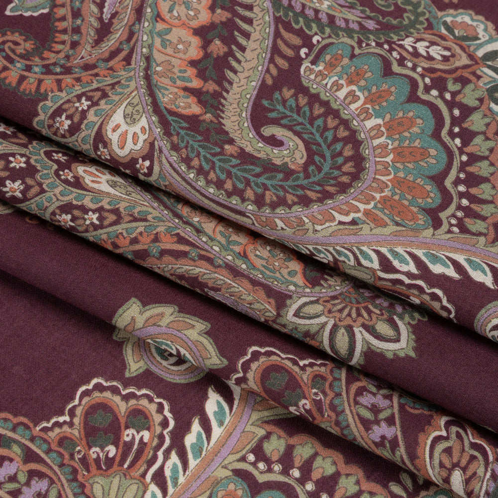 Cotton Voile Print - Burgundy and Green Paisley - Mood Exclusive Giving Thanks