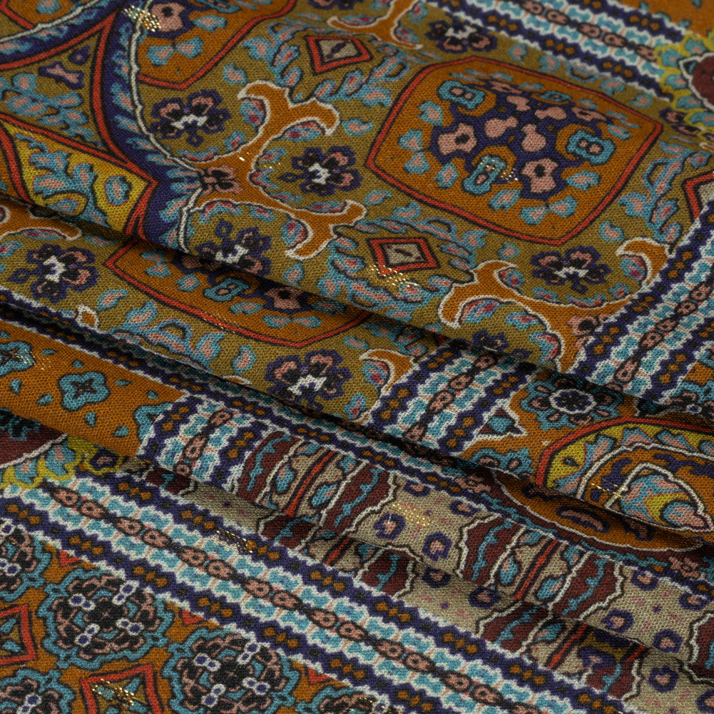 Mood Exclusive Ochre Basilica Bella Metallic Dotted Crinkled Viscose Crepe