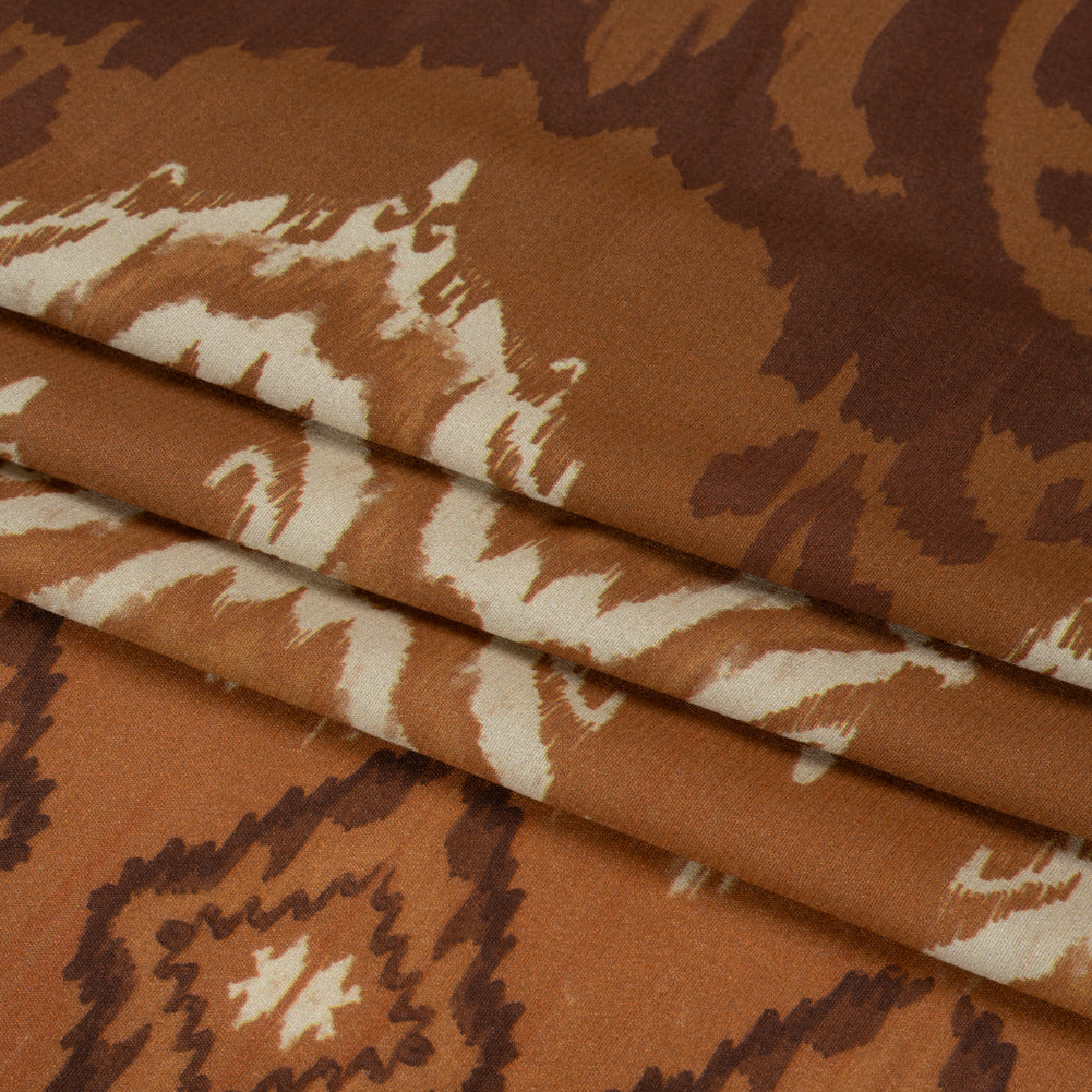 Sustainable Viscose Crepe Print - Brown and Beige Ikat Abstract - Mood Exclusive Woodgrain Test