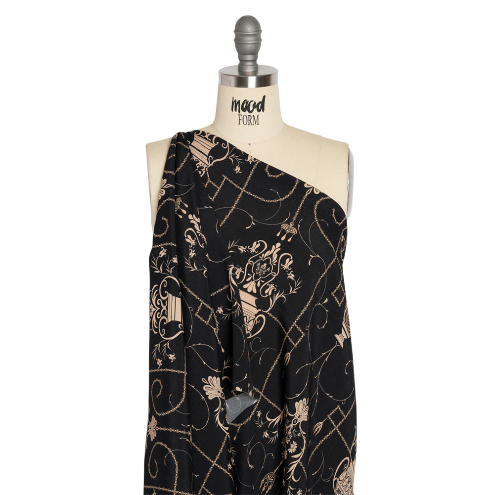 Sustainable Viscose Crepe Print - Black and Cream Flower Vases - Mood Exclusive Persephone's Treasures