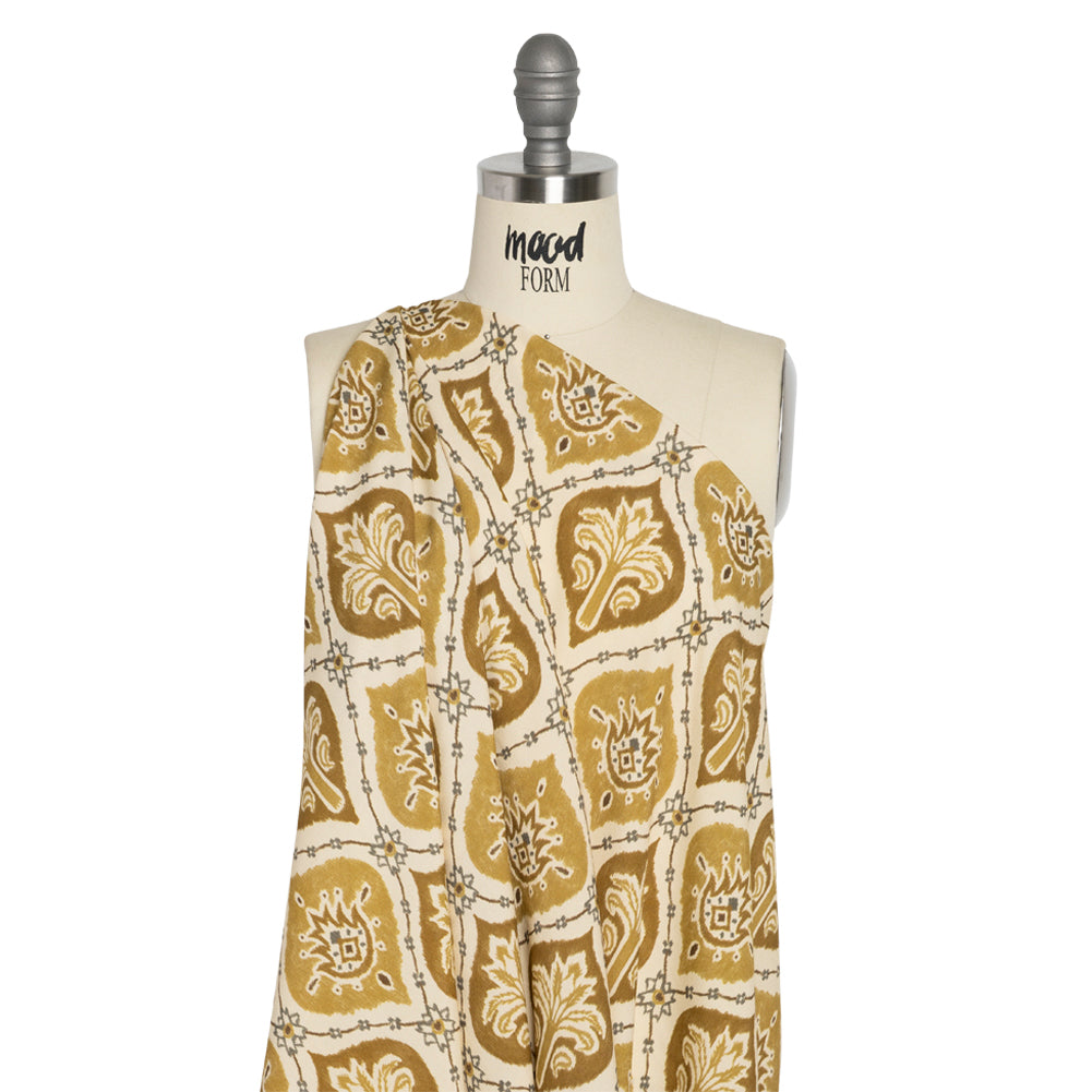 Sustainable Viscose Crepe Print - Golden Olive and Beige Floral Ogees - Mood Exclusive Salem Surroundings