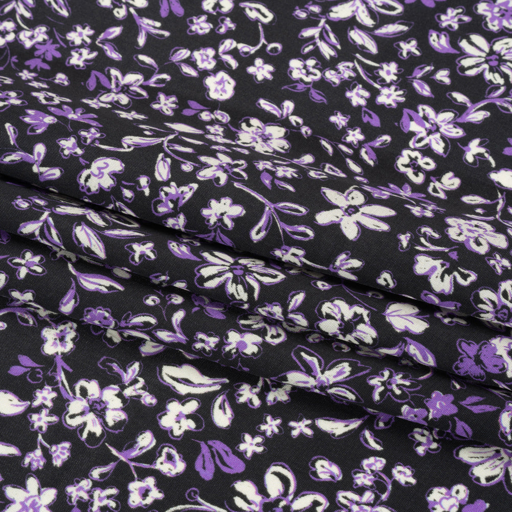 Sustainable Viscose Woven Print - Purple and Black Floral - Mood Exclusive Wicked Wildflowers