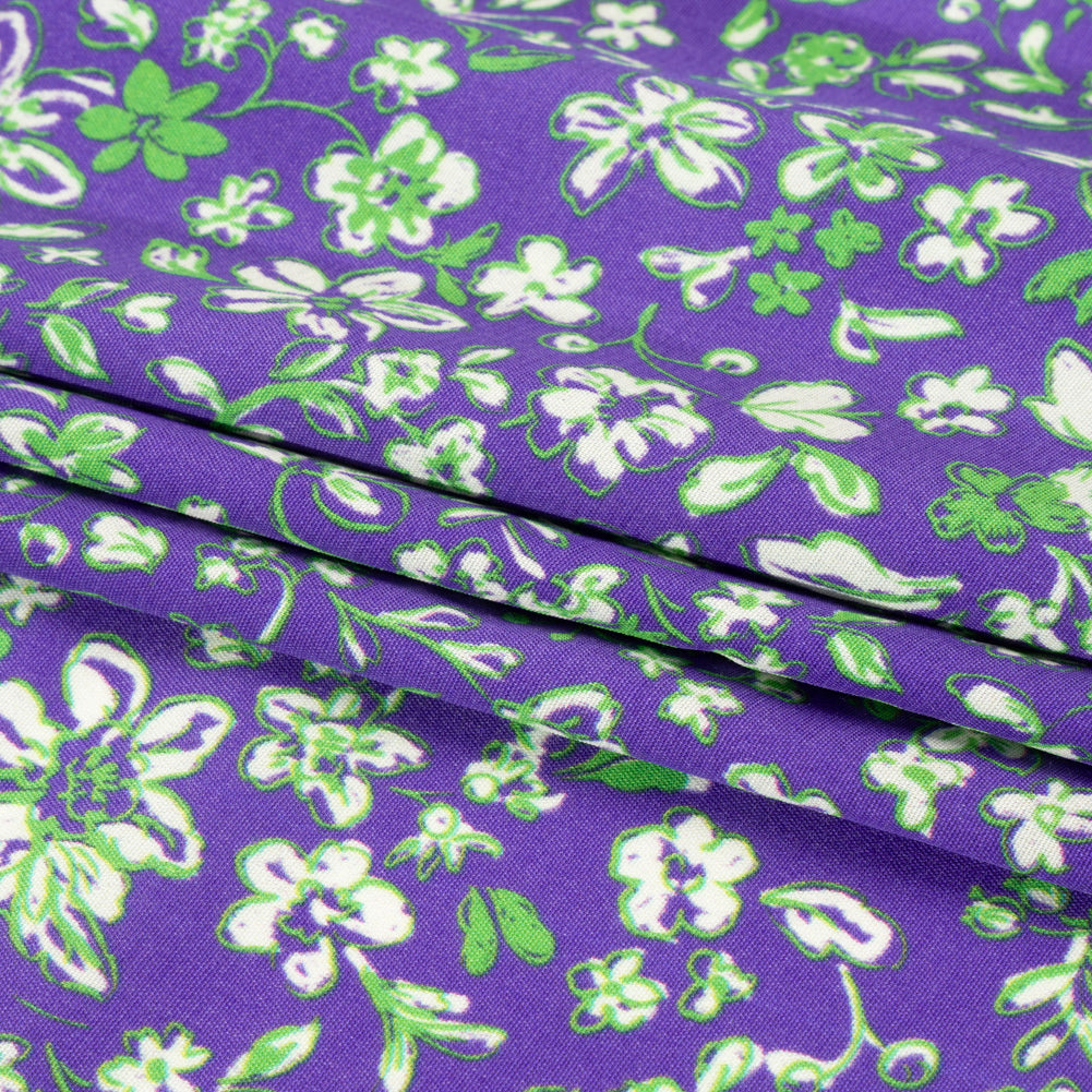 Sustainable Viscose Woven Print - Green and Purple Floral - Mood Exclusive Wicked Wildflowers