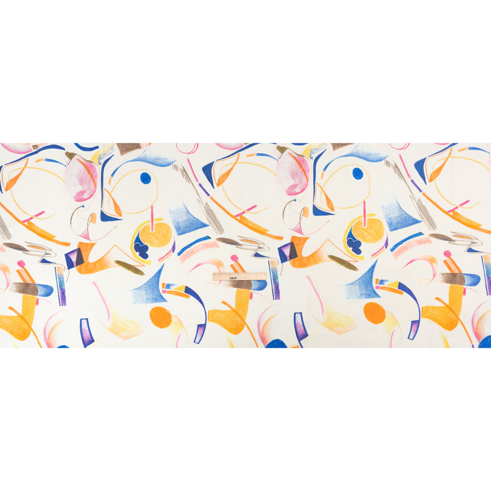 Stretch Cotton Canvas Print - White, Blue and Orange Abstract - Mood Exclusive Kandinsky Craze