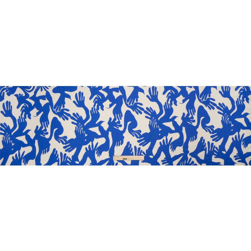 Sustainable and Recycled Viscose Satin Print - Blue and White Hands - Mood Exclusive Helping Hands
