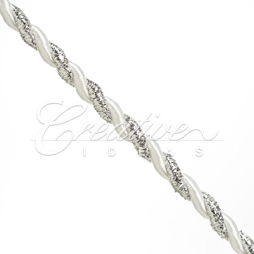 6Mm 2 Ply Twist Cords - 25 Yards (White/Silver)