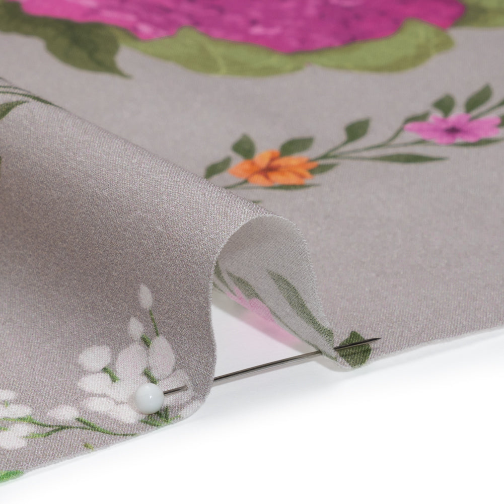 Cotton Voile Print - Beige, Yellow and Purple Floral and Vegetable Grid - Mood Exclusive Sunday with Nonna