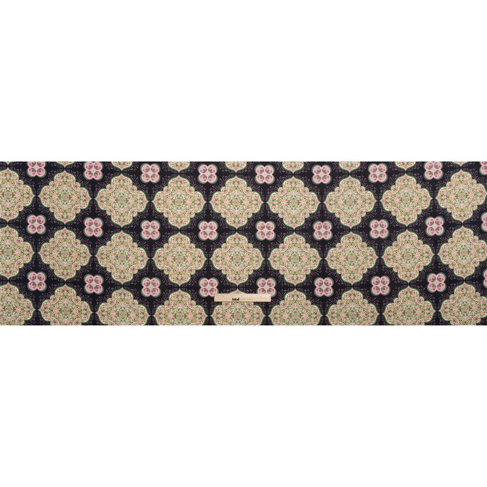 Cotton Voile Print - Black, Pink and Green Floral Tiles - Mood Exclusive Rosalind and Celia