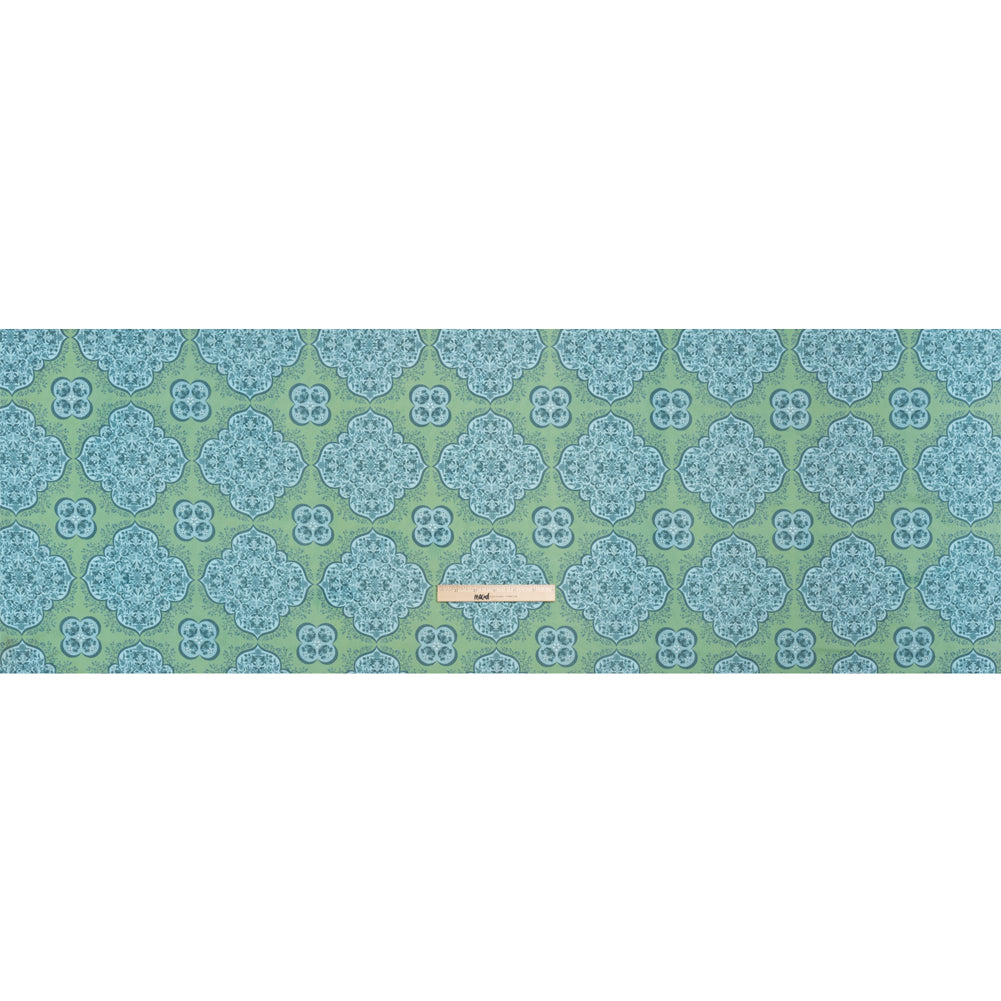 Cotton Voile Print - Green and Blue Floral Tiles - Mood Exclusive Rosalind and Celia