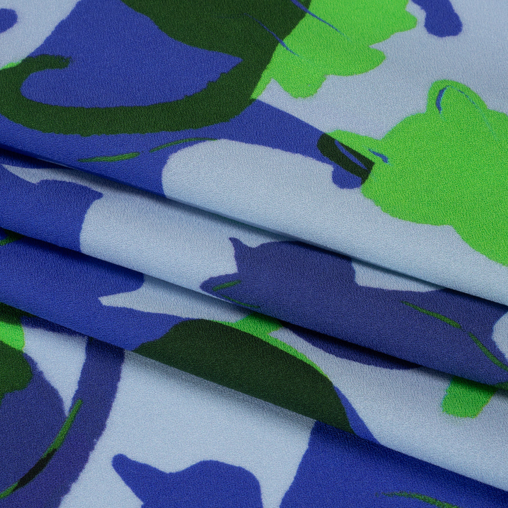 Mood Exclusive Blue Lazy Caturday Viscose Crepe