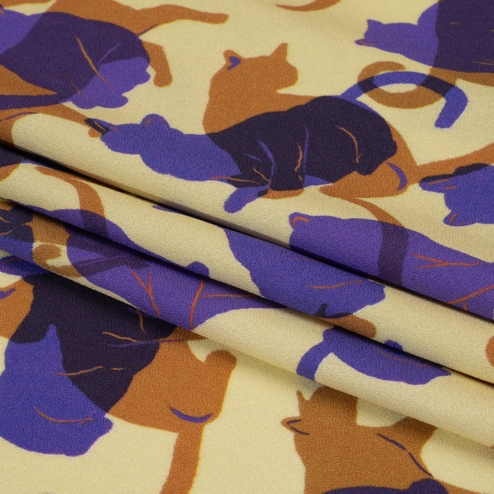 Mood Exclusive Purple Lazy Caturday Viscose Crepe