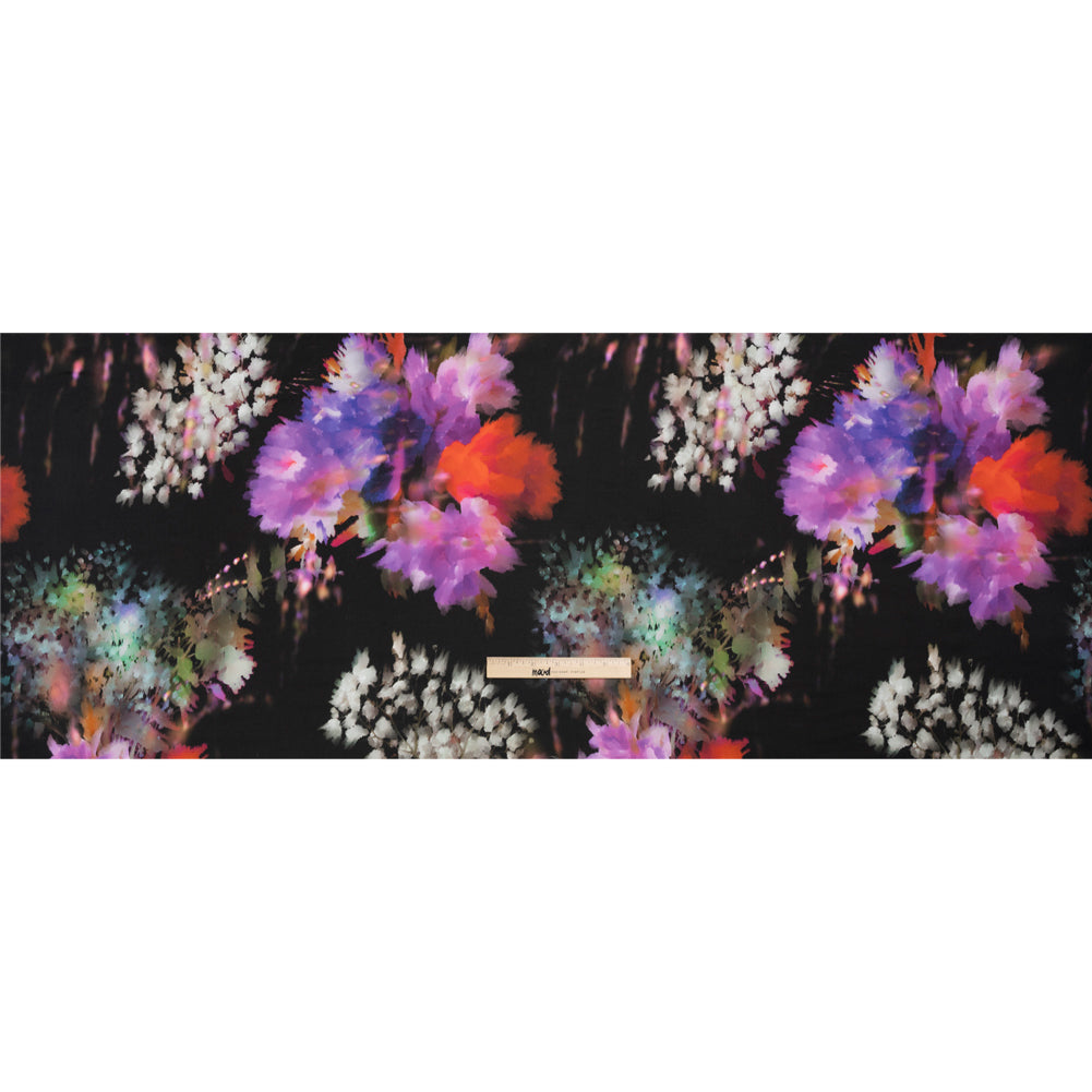 Sustainable and Recycled Viscose Satin Print - Purple, Red and Black Abstract Floral - Mood Exclusive Forest of Colors