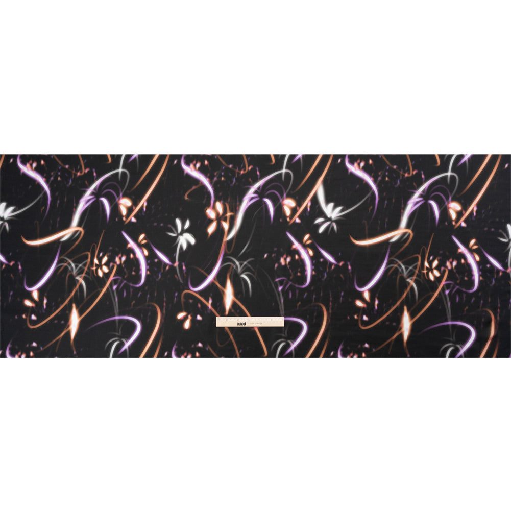 Sustainable and Recycled Viscose Satin Print - Orange and Purple Light Streaks - Mood Exclusive Shutter Speed Racer