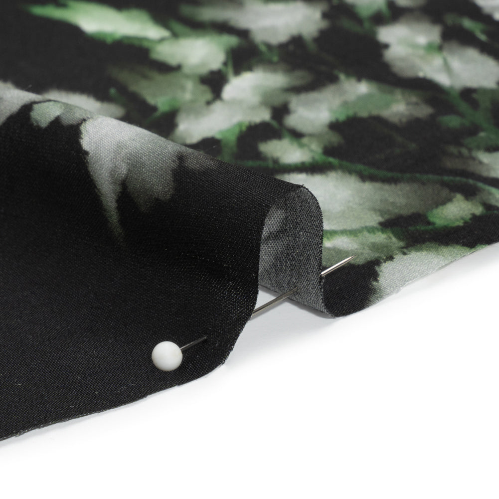Sustainable and Recycled Viscose Satin Print - Lime Green, Red and Black Abstract Floral - Mood Exclusive Forest of Colors