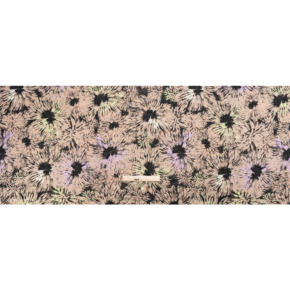 Sustainable and Recycled Viscose Satin Print - Taupe and Black Abstracted Floral - Mood Exclusive Bursting Gardens