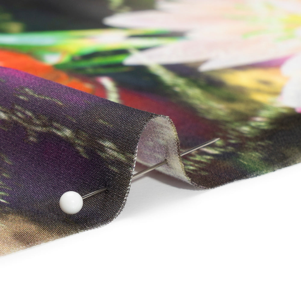 Sustainable and Recycled Viscose Satin Print - Pink, Orange and Yellow Glowing Flowers - Mood Exclusive Ignite the Light