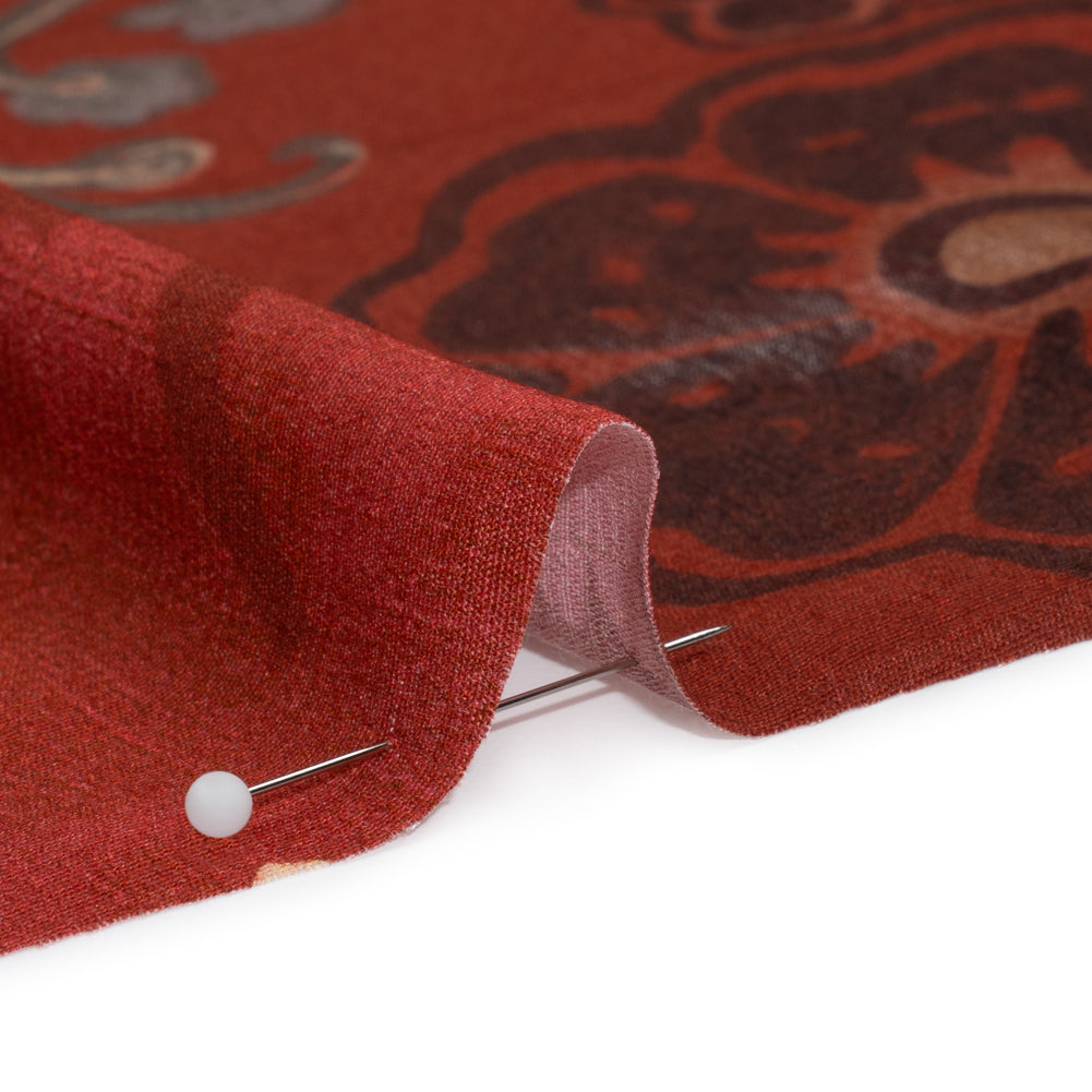 Sustainable Viscose Crepe Print - Red and Dark Teal Floral and Abstract Patches - Mood Exclusive Poppy Patchwork
