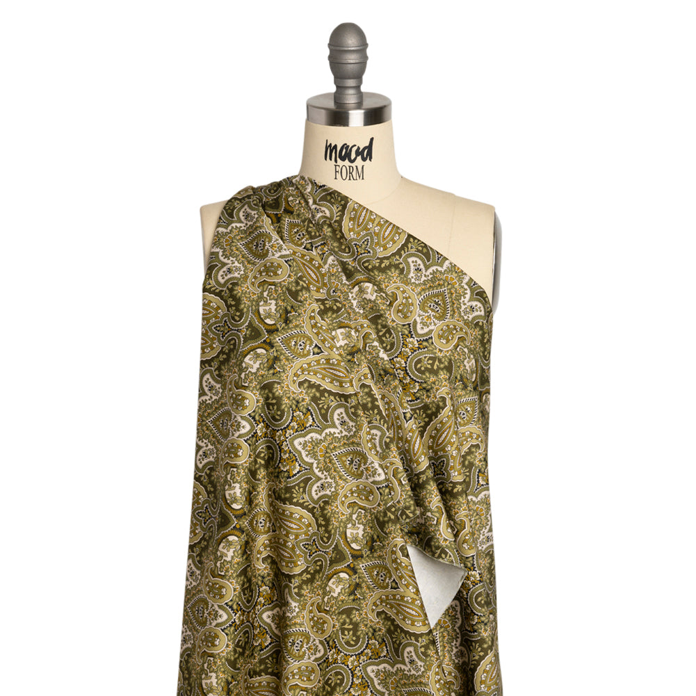 Mood Exclusive Olive Paisley Party Stretch Cotton Sateen