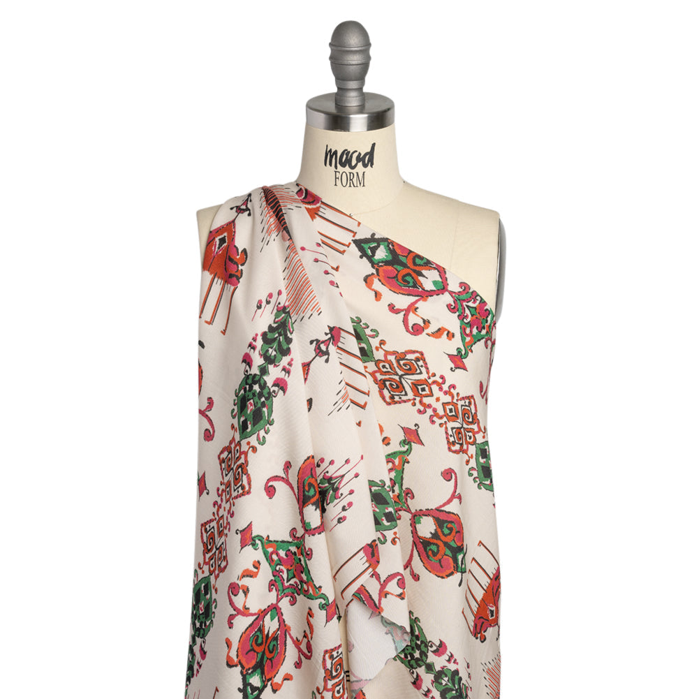 Tencel Woven Print - Red, Green and White Intricate Abstracts - Mood Exclusive Table Settings