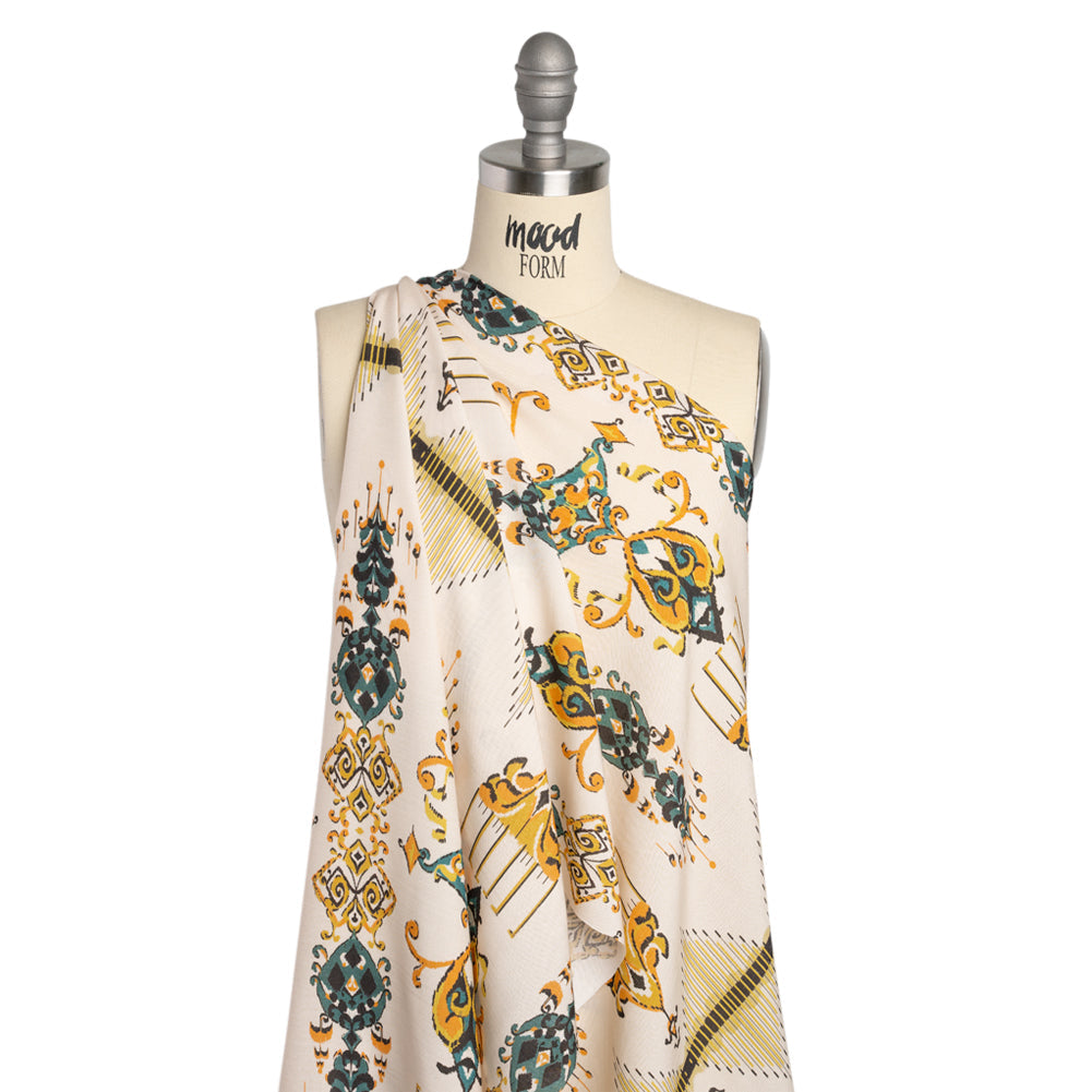 Tencel Woven Print - Yellow, Teal and White Intricate Abstracts - Mood Exclusive Table Settings
