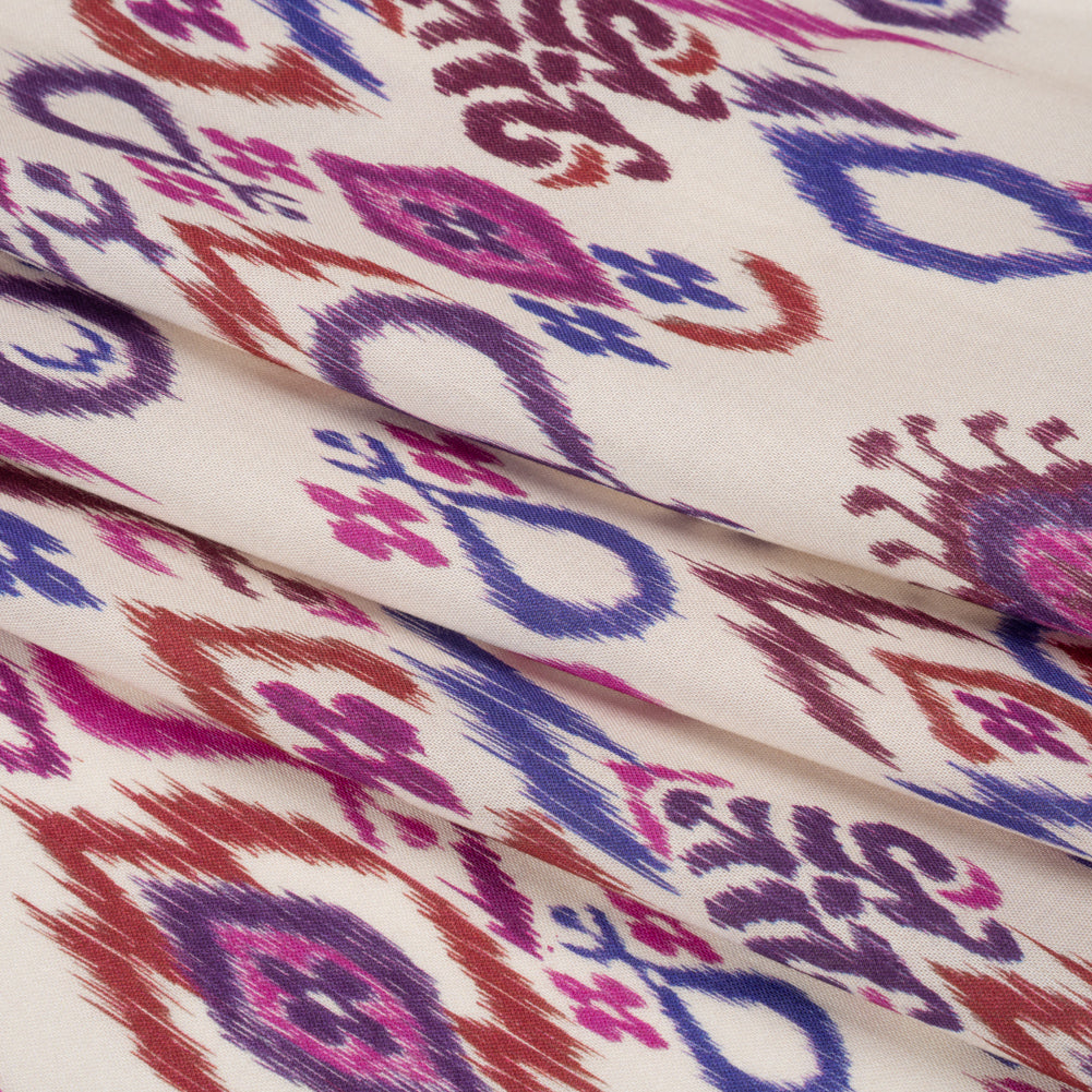 Tencel Woven Print - Magenta, Purple and White Fanciful Ikat Florals - Mood Exclusive Raindrops on Roses