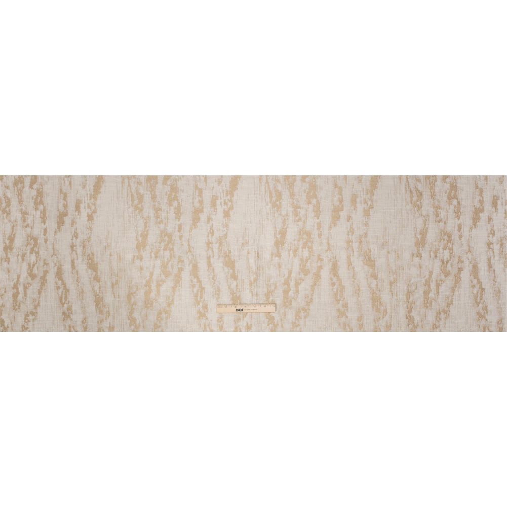 Ivory and Gold Abstract Viscose, Polyester and Linen Drapery Jacquard