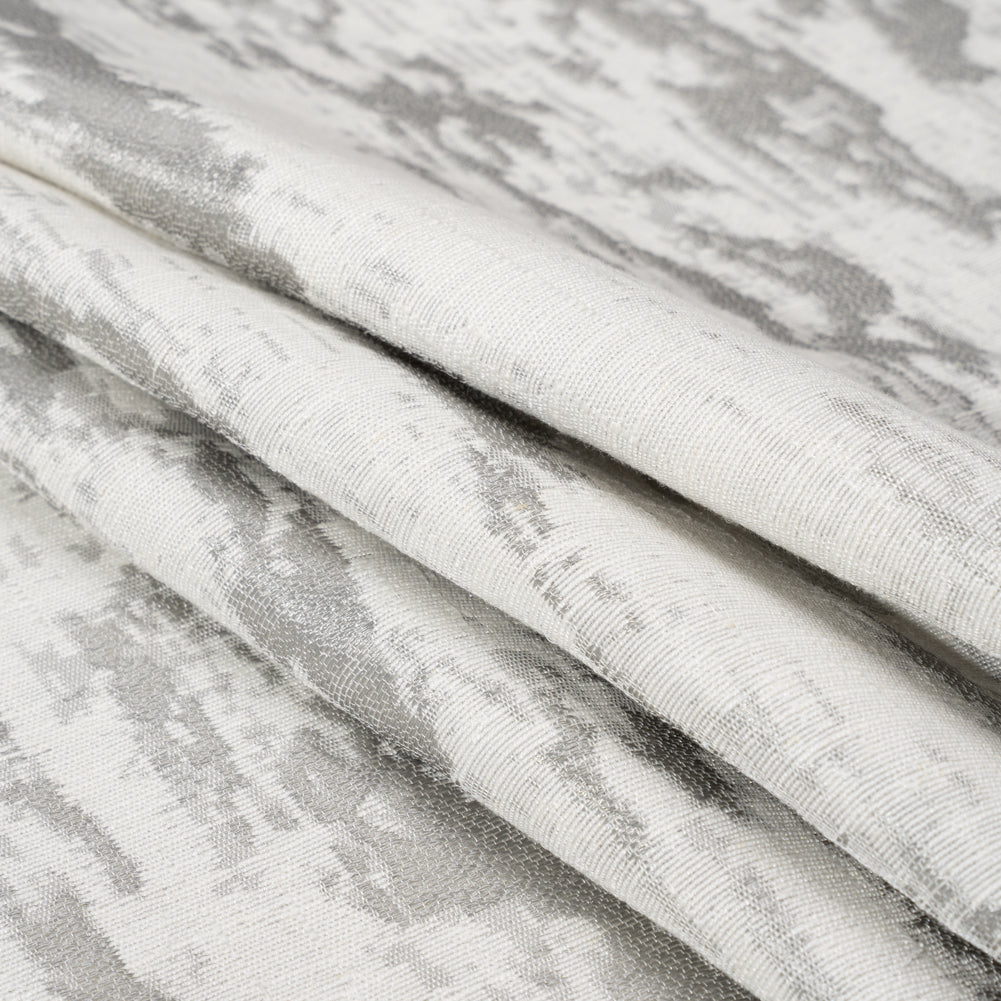 White and Silver Abstract Viscose, Polyester and Linen Drapery Jacquard