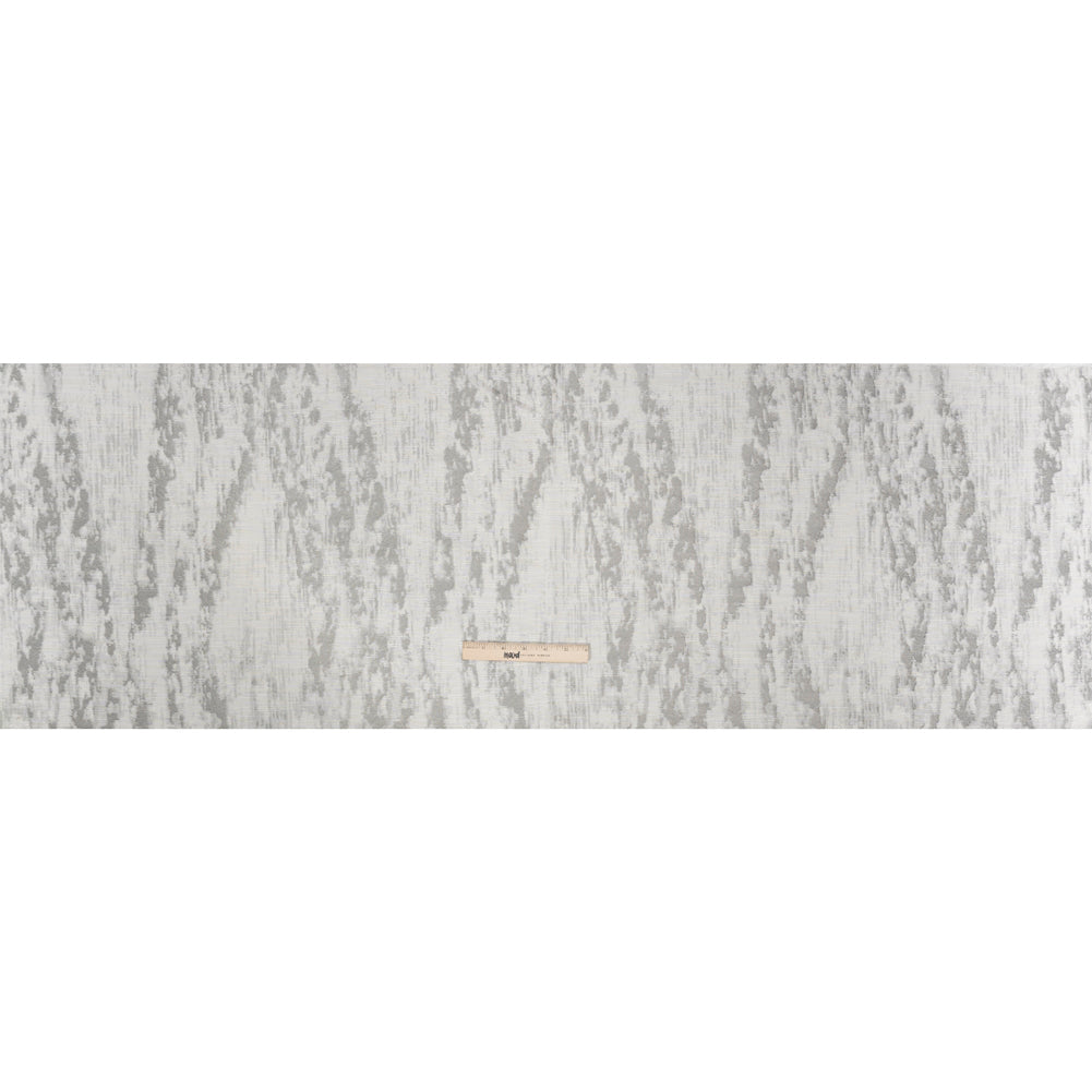 White and Silver Abstract Viscose, Polyester and Linen Drapery Jacquard