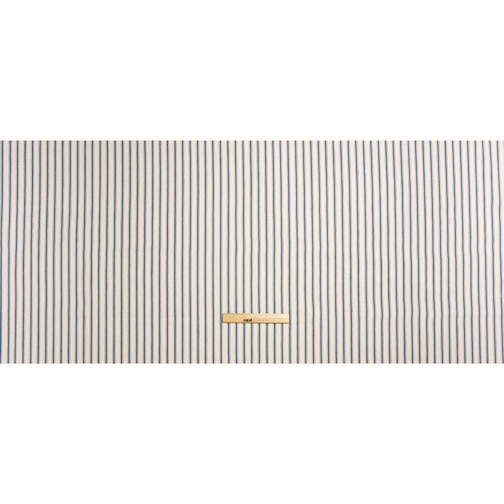 Navy on White Ticking Stripes Cotton Herringbone Twill