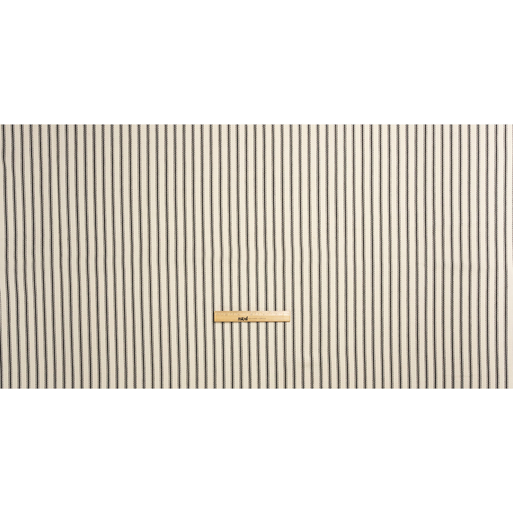 Black on White Ticking Stripes Cotton Herringbone Twill